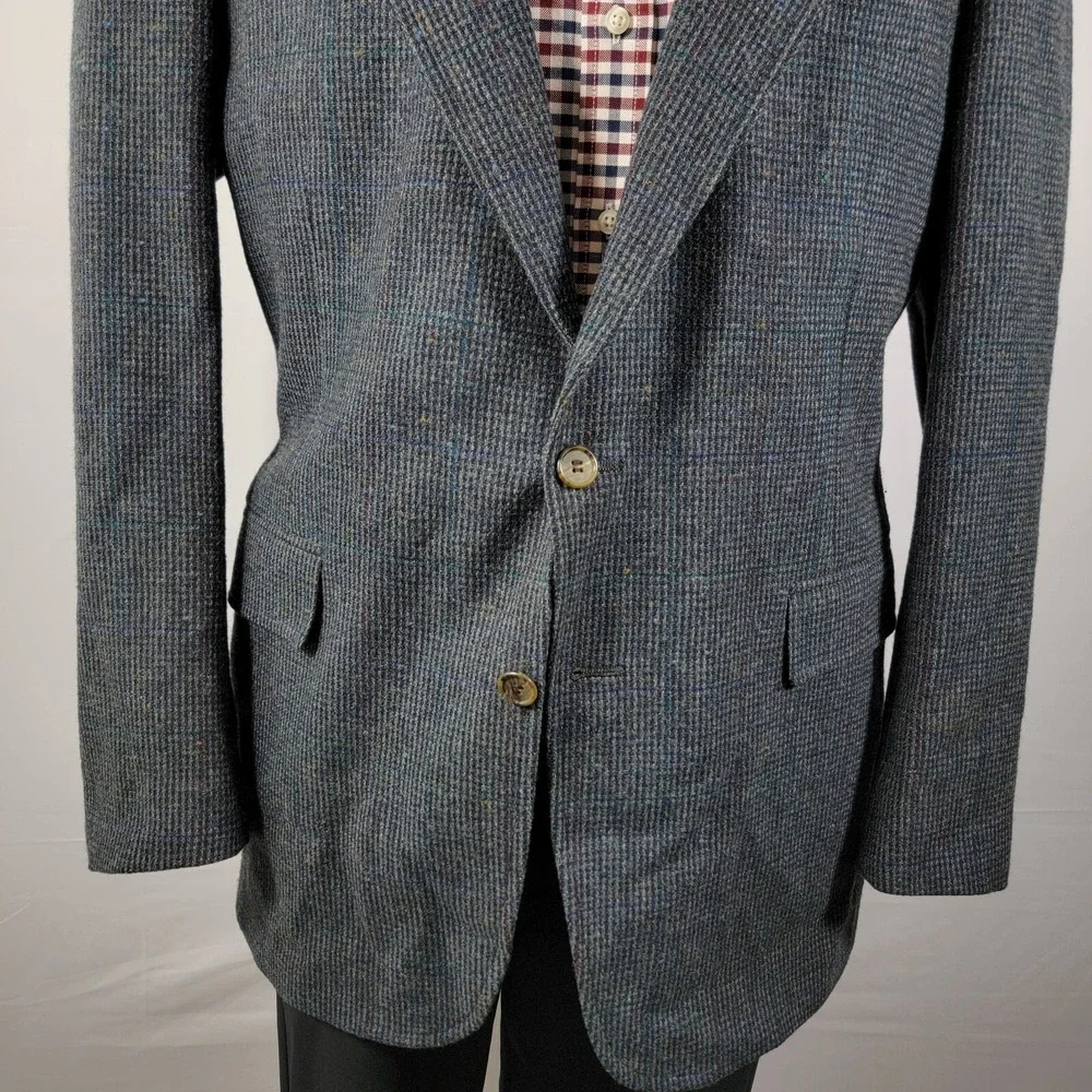 VTG Evan Picone Men's Tweed Sport Coat Blazer‎ Two Button Navy Plaid Wool Sz 44L